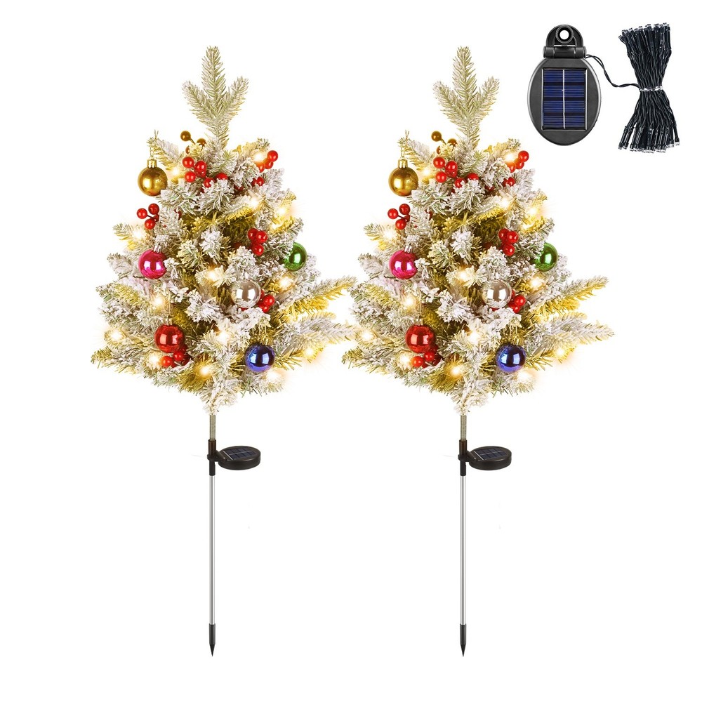 2Pack Lighted Artificial Christmas Tree with Solar String Lights Yard Decoration