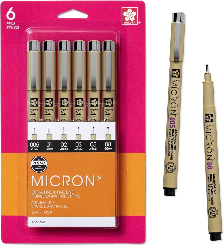 Sakura Pigma Micron Fineliner Pens Black Ink Assorted Sizes