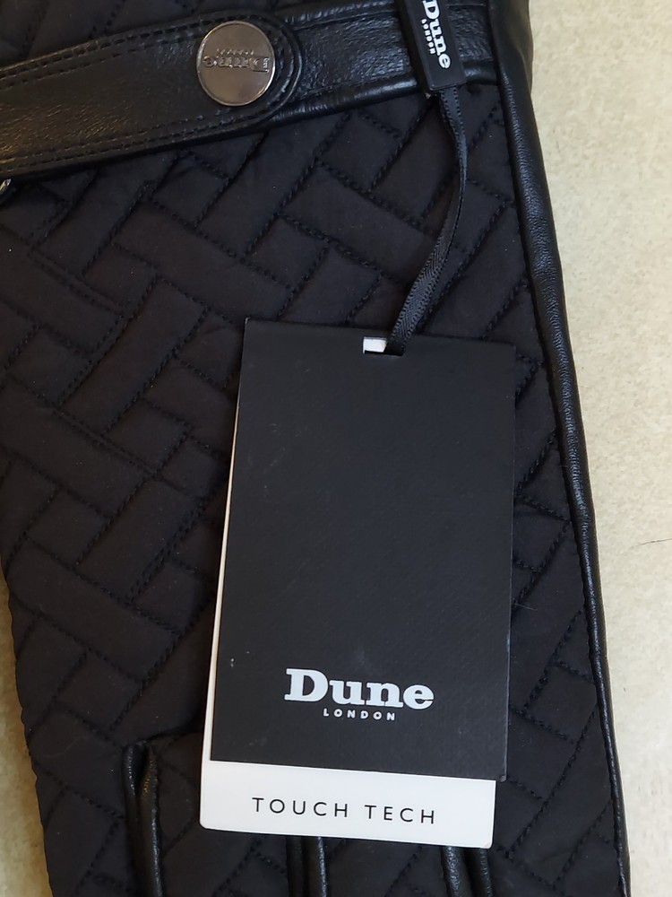 DUNE Black Quilted Leather Gloves Touch Tech NICE