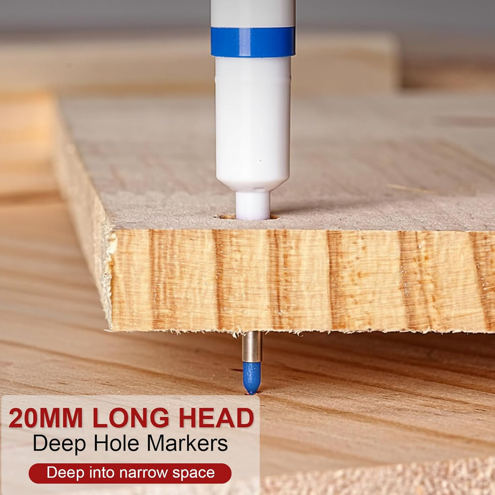 10 Pack Long Nib Marker, 20mm Long Head Deep Hole Markers Waterproof Constructio