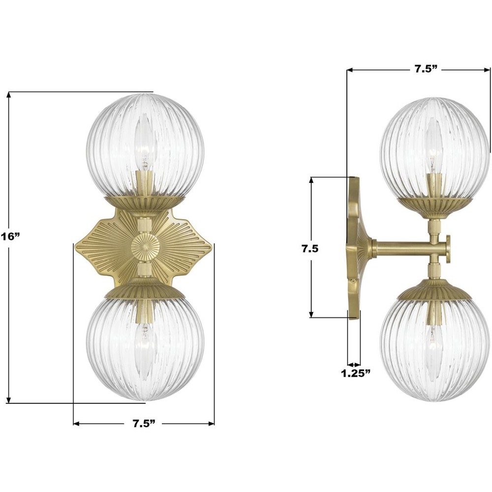 Crystorama ORY-1002-AG-CL Orly Bath Wall Light