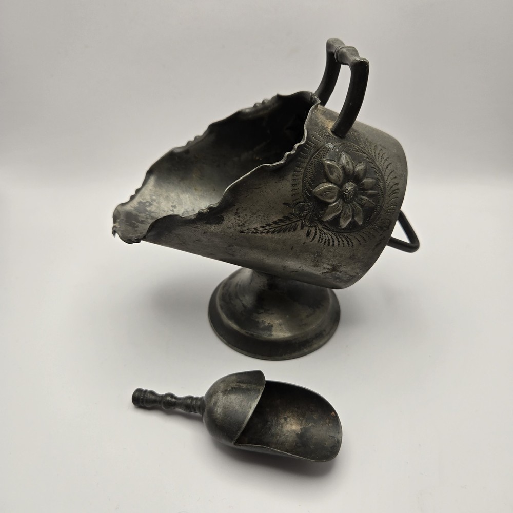 Antique Silver Plated Sugar Scuttle And Scoop