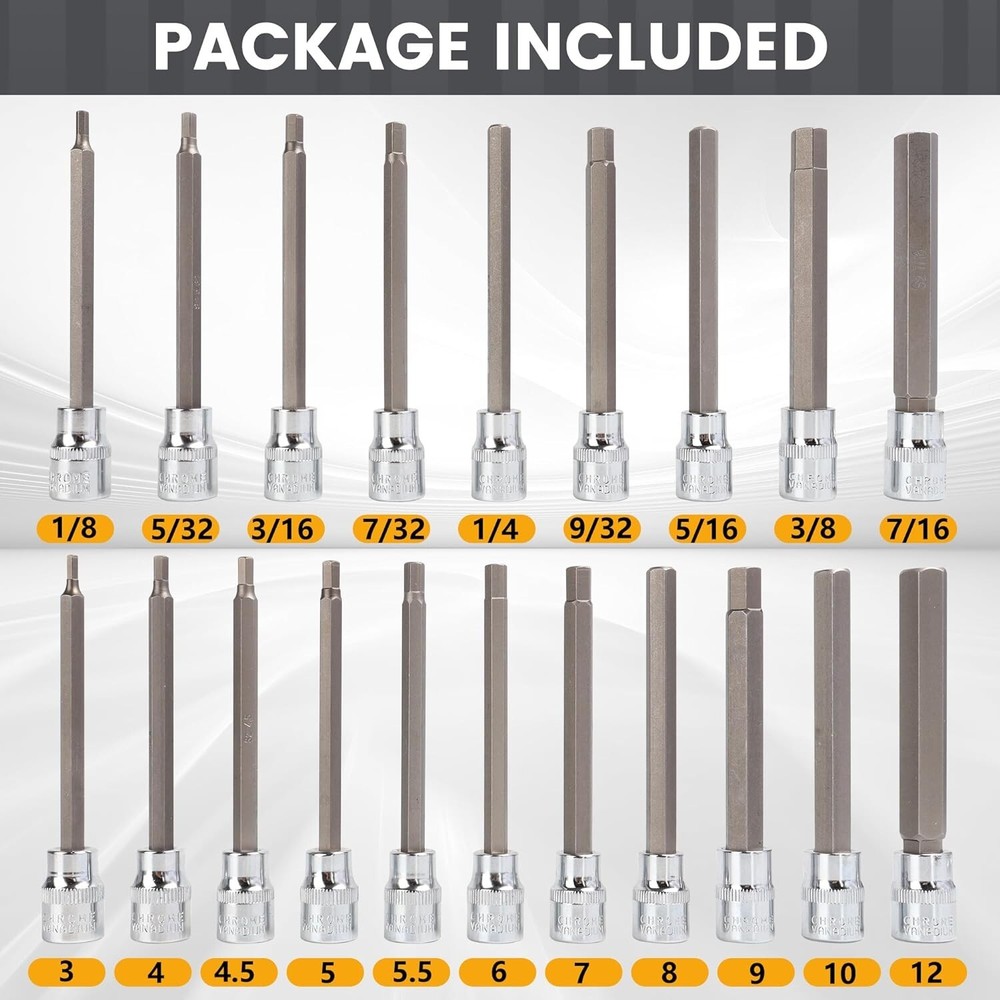Durable Chrome Vanadium 20PC Allen Hex Bit Socket Set with Protective Case