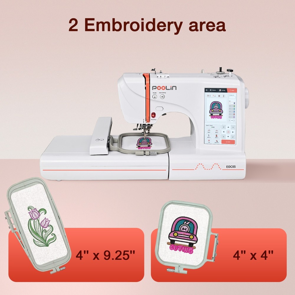 POOLIN EOC05 Embroidery Machine 4 x 9.25 Inch Large Embroidery Area Computerized