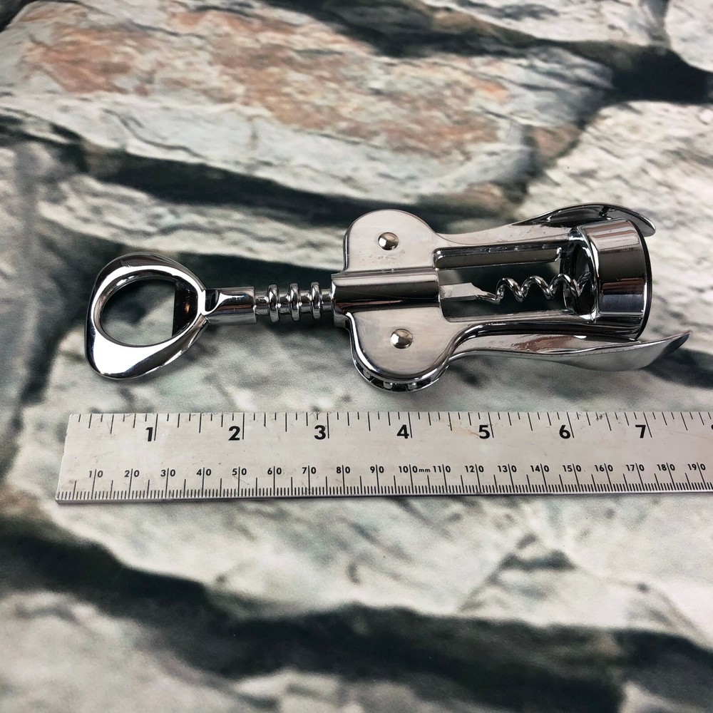 Swing arm silver wine corkscrew opener bar ware winged