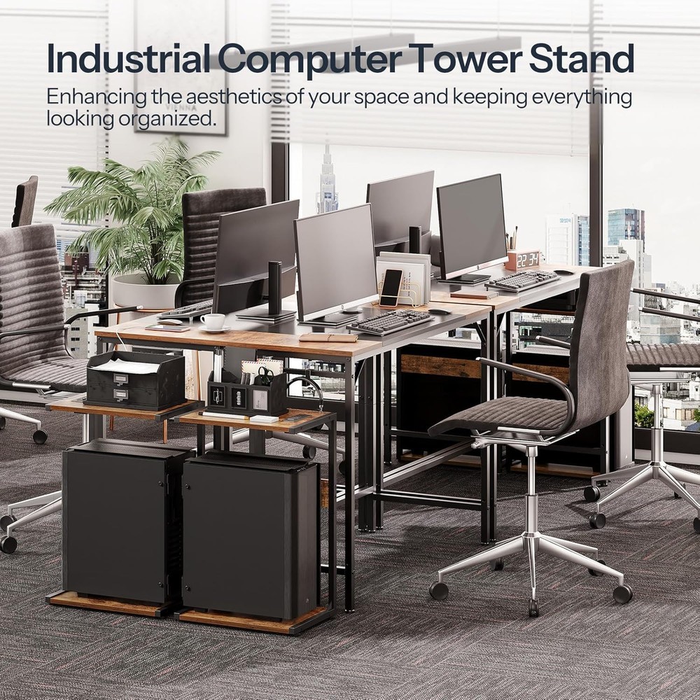 HOOBRO Computer Tower Stand, PC Stand with Charging Rustic Brown, Black