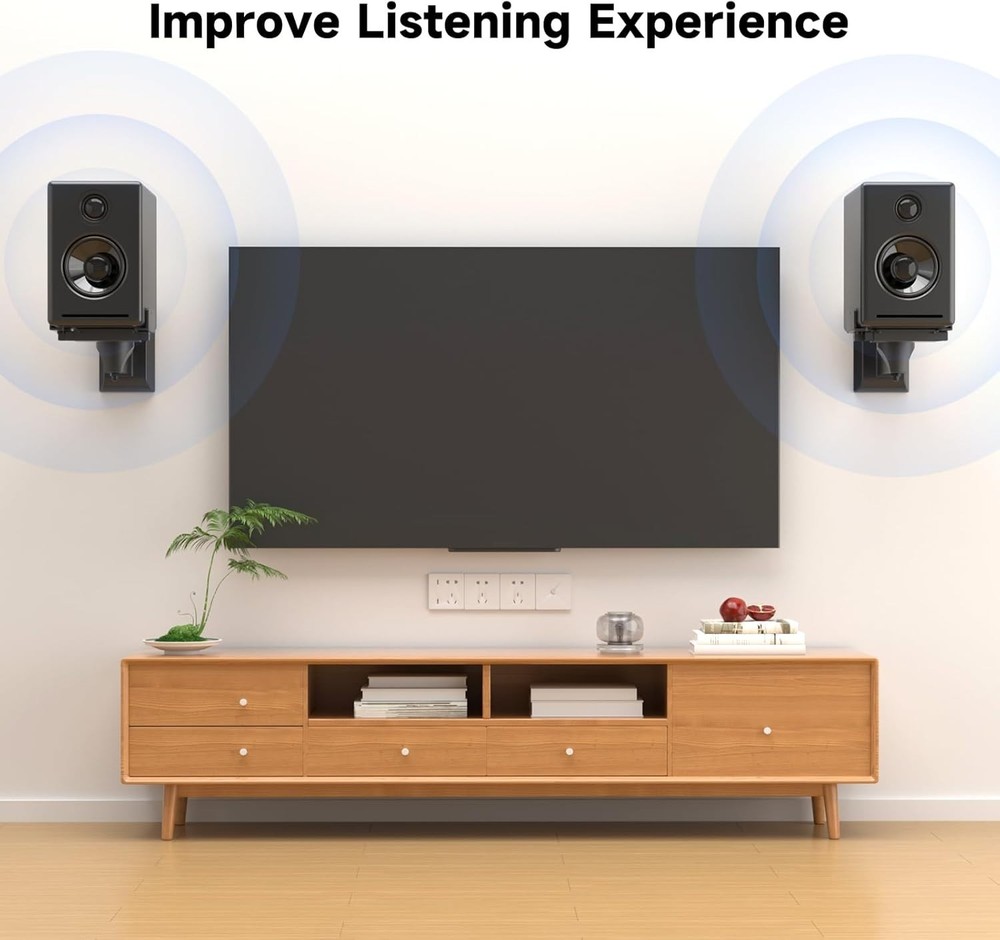 Dual Speaker Wall Mounts with Cable Management - Elegant Design, Easy Install