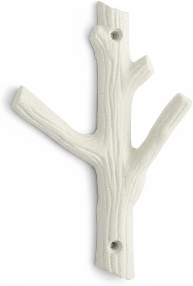 Decorative Tree Branch Wall Hook, White Cast Iron Double Key Hanger