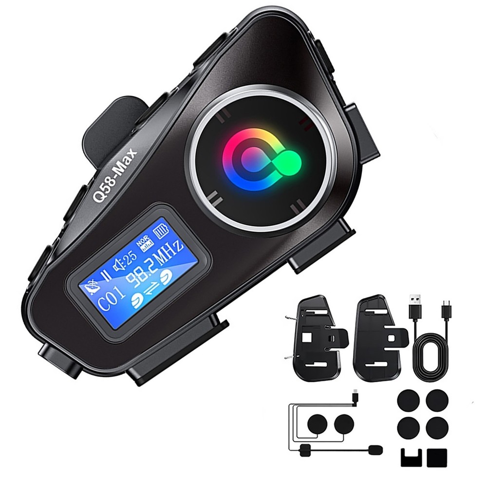 Motorcycle Intercom Helmet double back clip Bluetooth Headset LCD Waterproof