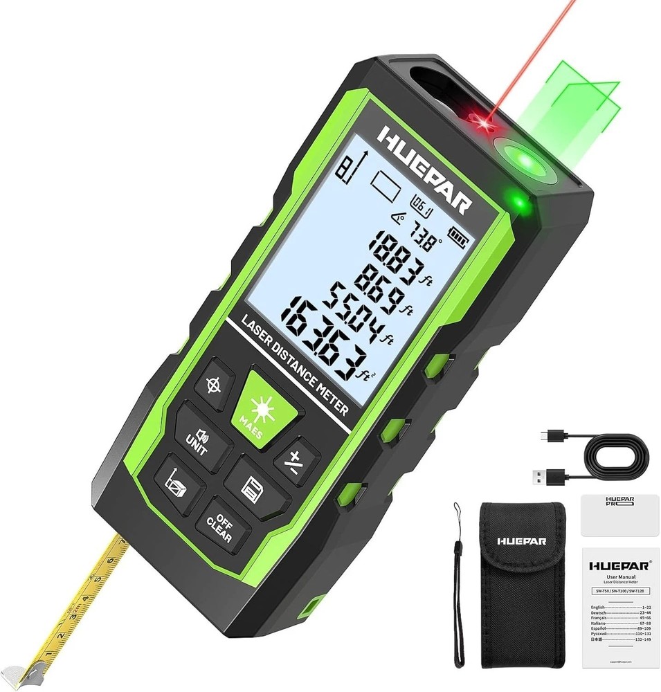 Versatile 3-in-1 Laser Measurement Tool - 330ft Range, Rechargeable & Rugged