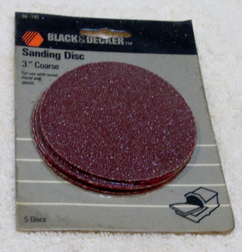 BLACK & DECKER 3" SANDING DISCS COARSE- 5 DISCS -  PACKAGE SHOWS STORAGE WEAR