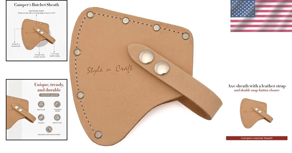 Heavy Duty Leather Axe Sheath with Snap Closure