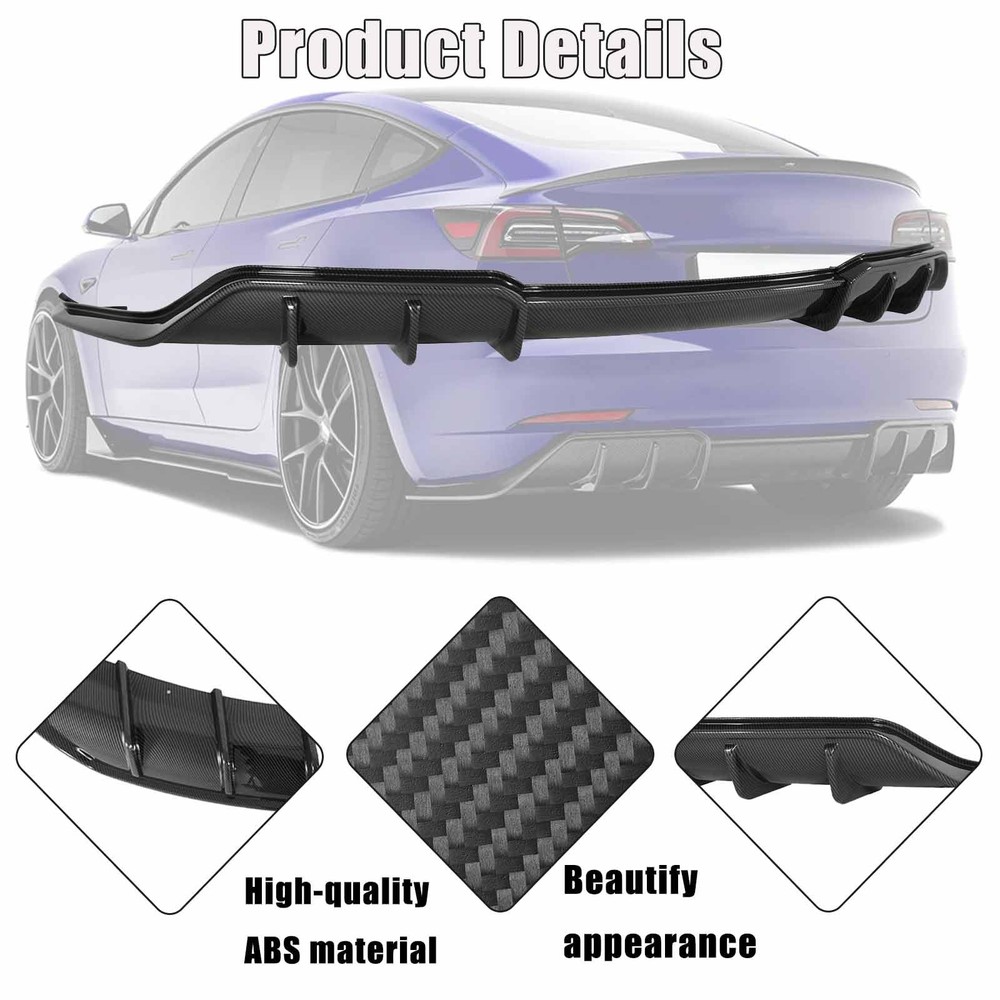 Rear Bumper Diffuser Tesla Model 3 2017-2023 Carbon Fiber Painted