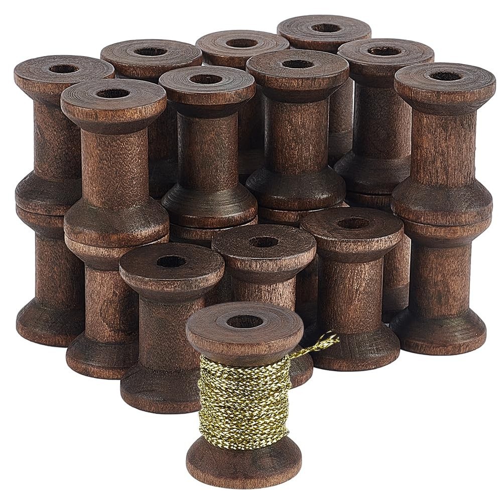 30Pcs Antique Wooden Empty Spools, 1.18" Empty Thread Spools Wooden Ribbon Spool