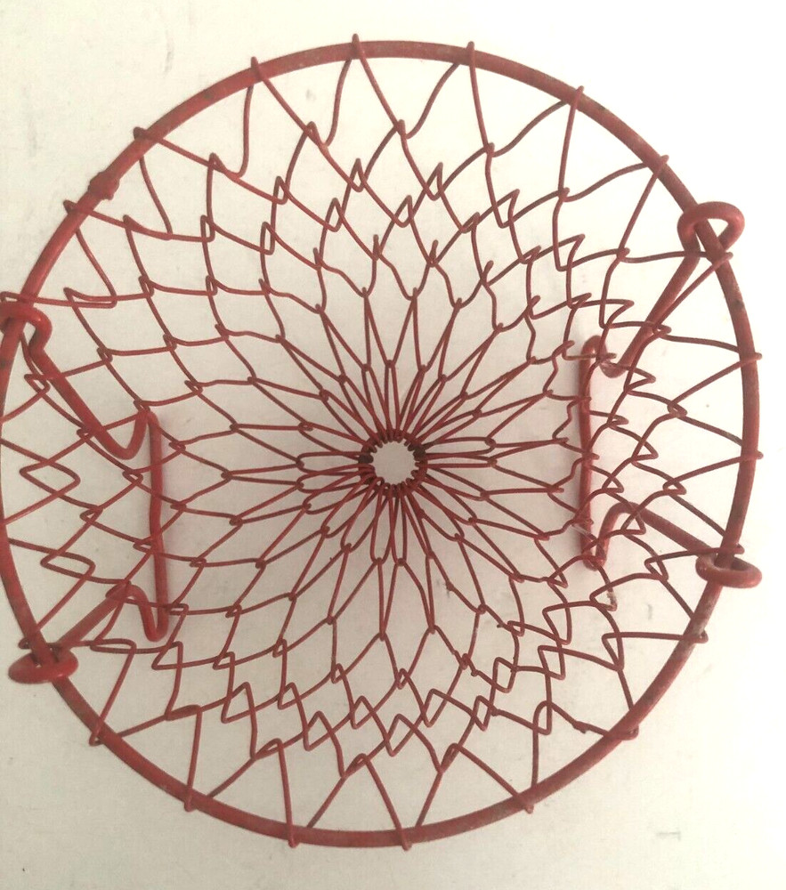 Vtg RED MINI 4" COLLAPSABLE Folding WIRE Strainer Collander BASKET Display Metal