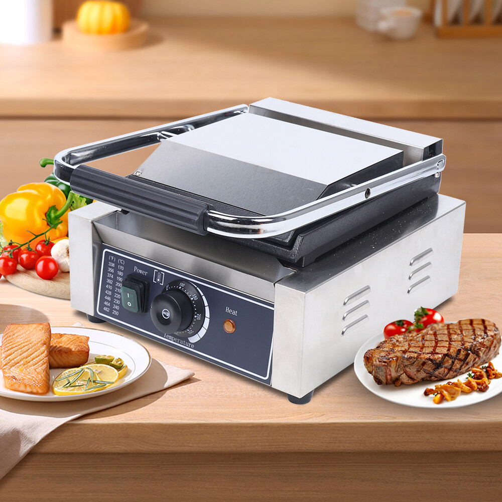 Commercial Sandwich Press Grill Griddle Panini Maker Smooth Flat Surface Steak