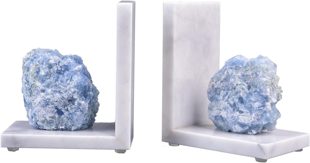 Durable Decorative Bookends Crafted from White Marble with Rubber Protection
