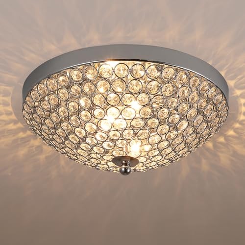Modern Chrome Flush Mount Crystal Ceiling Light,2-Light Crystal Chandelier