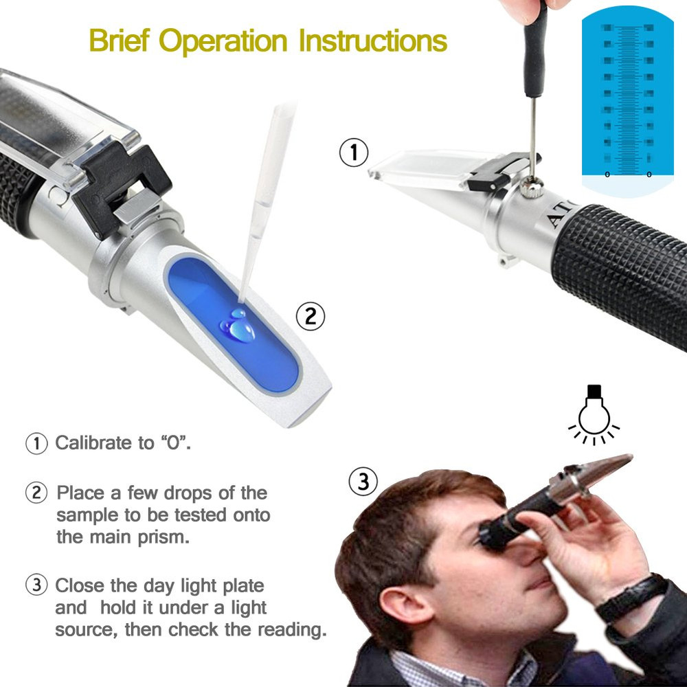 Aichose Brix Refractometer with ATC, Dual Scale - Specific Gravity & Brix, Hydro