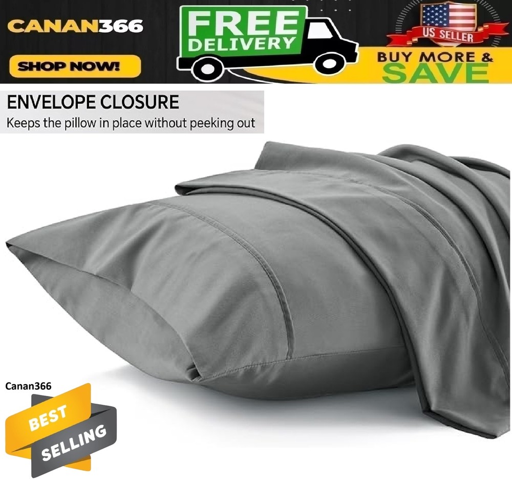 Queen Pillow Cases Set of 2 - Dark Grey Polyester Microfiber Pillowcase 2 Pack,