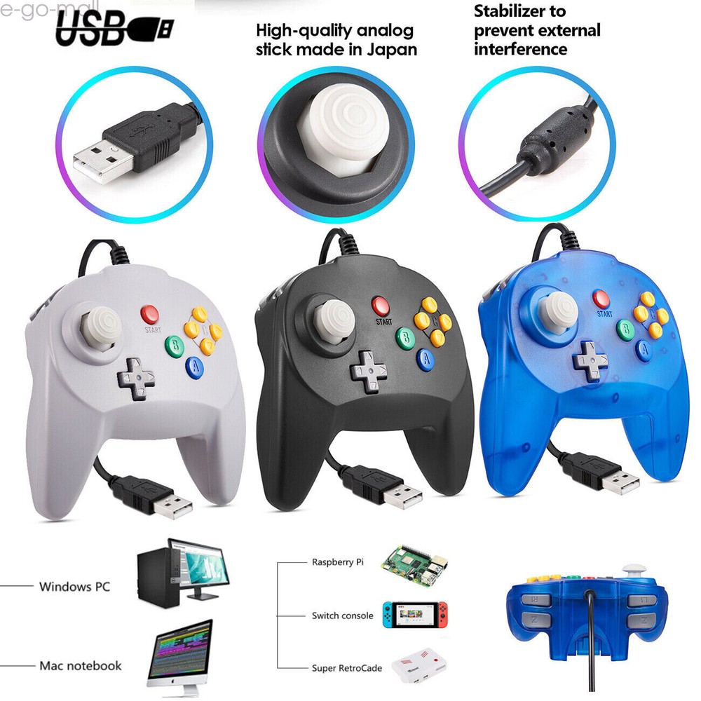 USB N64 Mini Wired Game Controller for Super RetroCade PC MAC Windows Raspberry