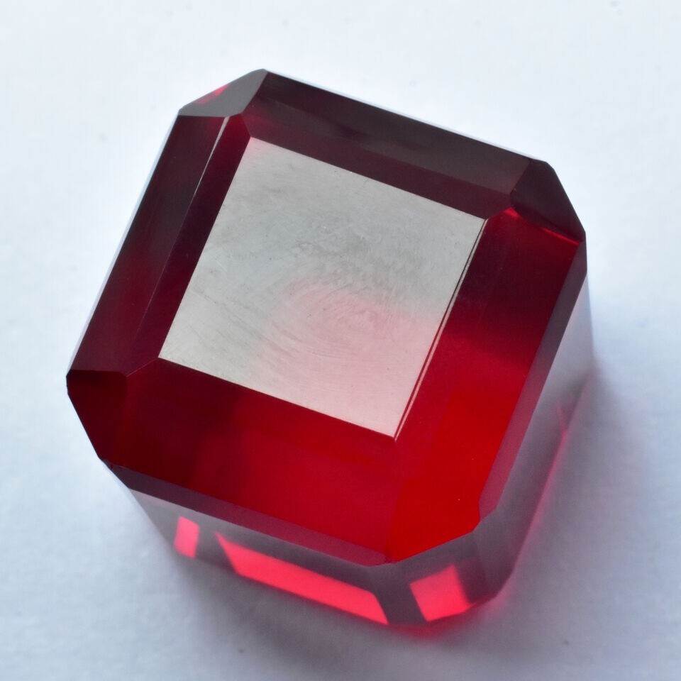 65Ct+ Extremely Rare Lab-Created Ruby Red CERTIFIED Loose Gemstone Cube Cut