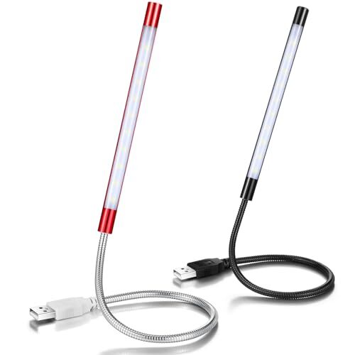 2 Pcs USB Reading Lamps with 10 LED Bead Brightness Dimmable Setting Black, Red