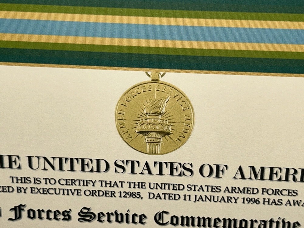 ARMED FORCES SERVICE MEDAL COMMEMORATIVE CERTIFICATE ~ W/PRINTING TYPE-1