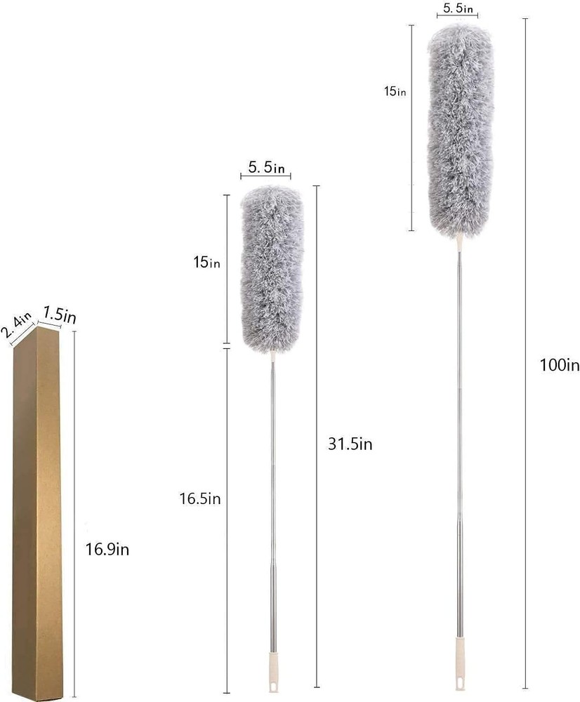 Extendable Microfiber Duster for High Ceilings - 30'' to 100'' Adjustable