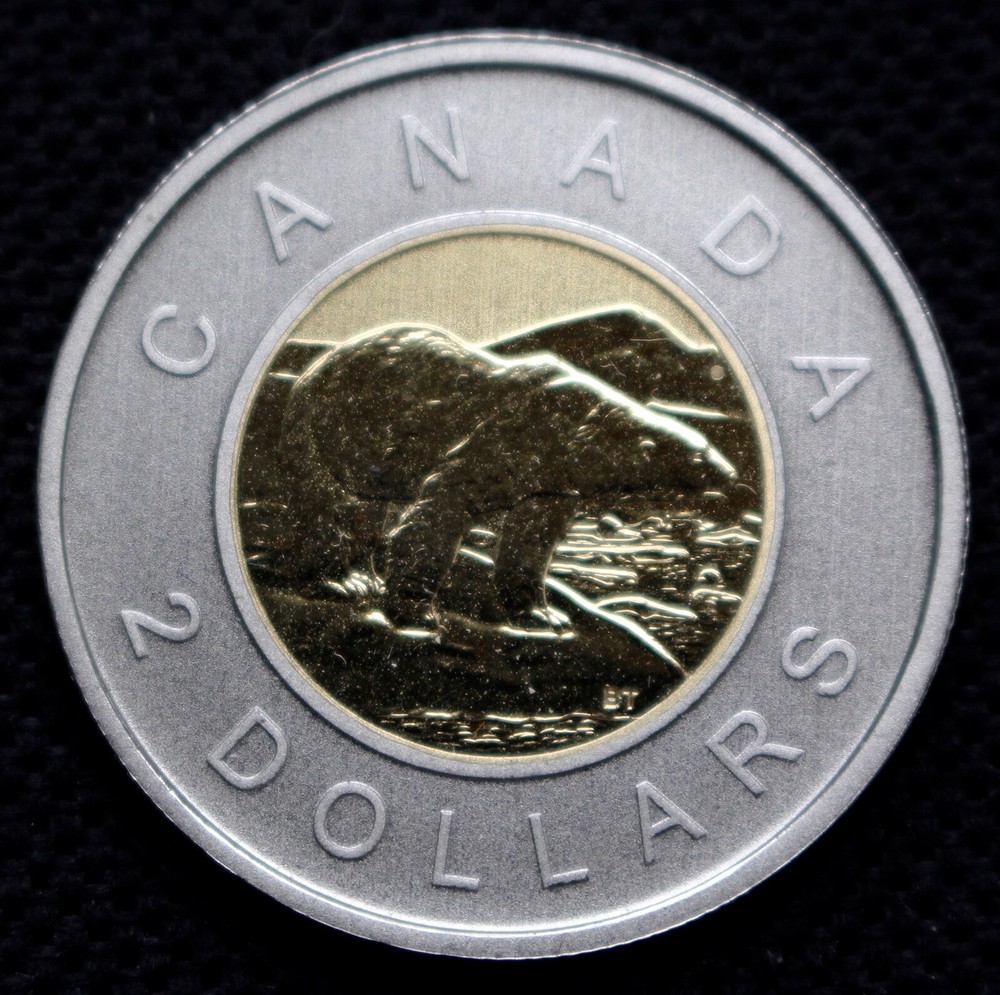 2011 CANADA $2 TOONIE - BI-METALLIC SPECIMEN - Polar Bear - Pulled from Set UNC