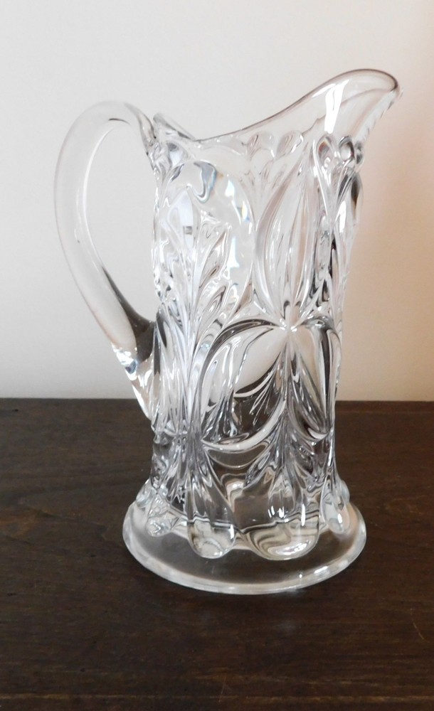 Small Pressed Glass Pitcher - Leaf / Swirl Pattern - Clear (#CH113)