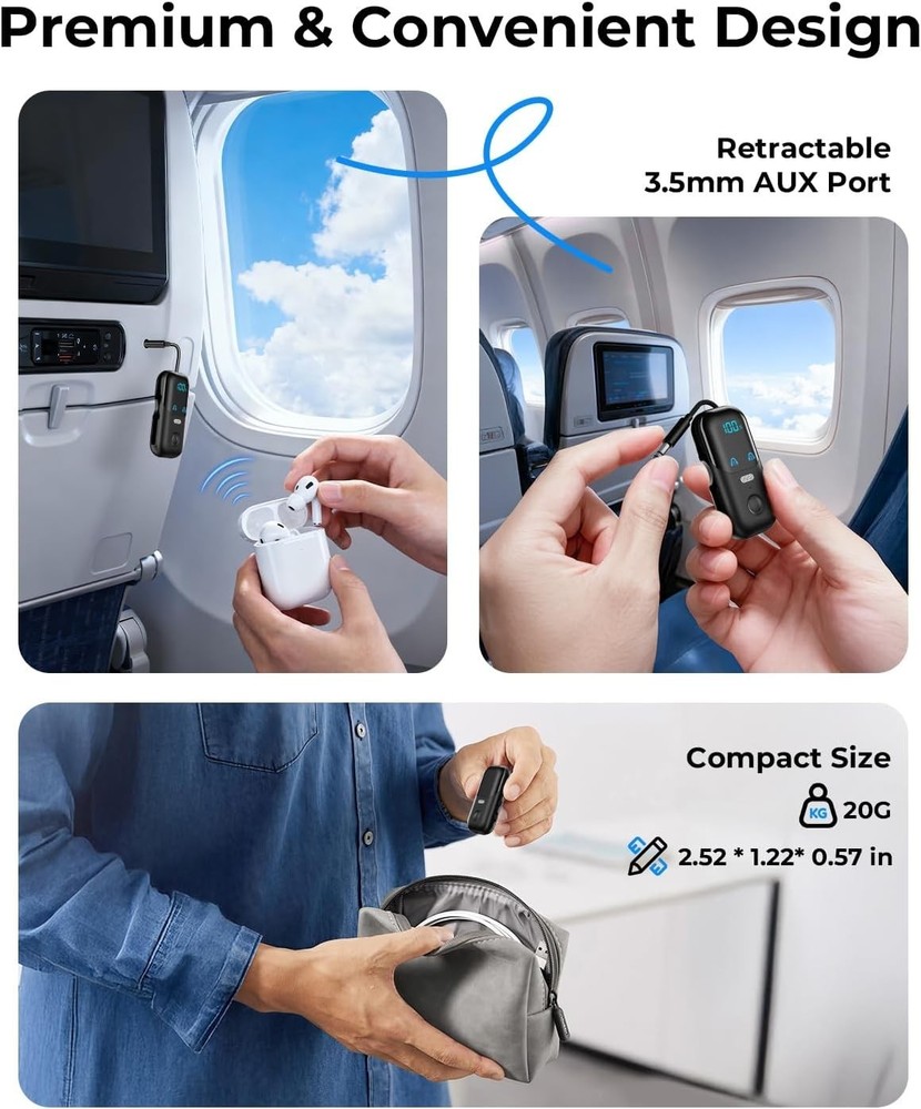 Bluetooth 5.4 Transmitter Receiver, 2-in-1 Wireless Transmitter for Airplane,...