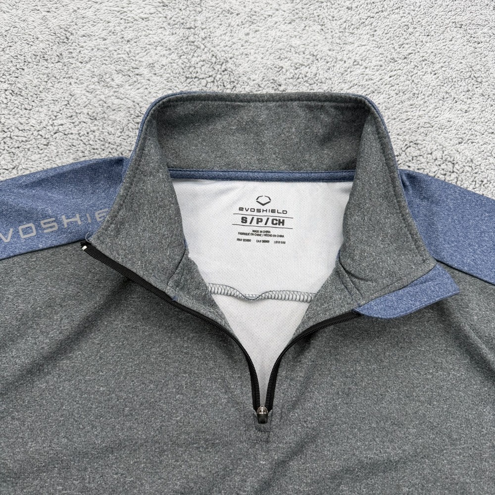 Evoshield 1/4 Zip Pullover Mens Small Gray Blue Mock Baseball Coach Sweater Soft