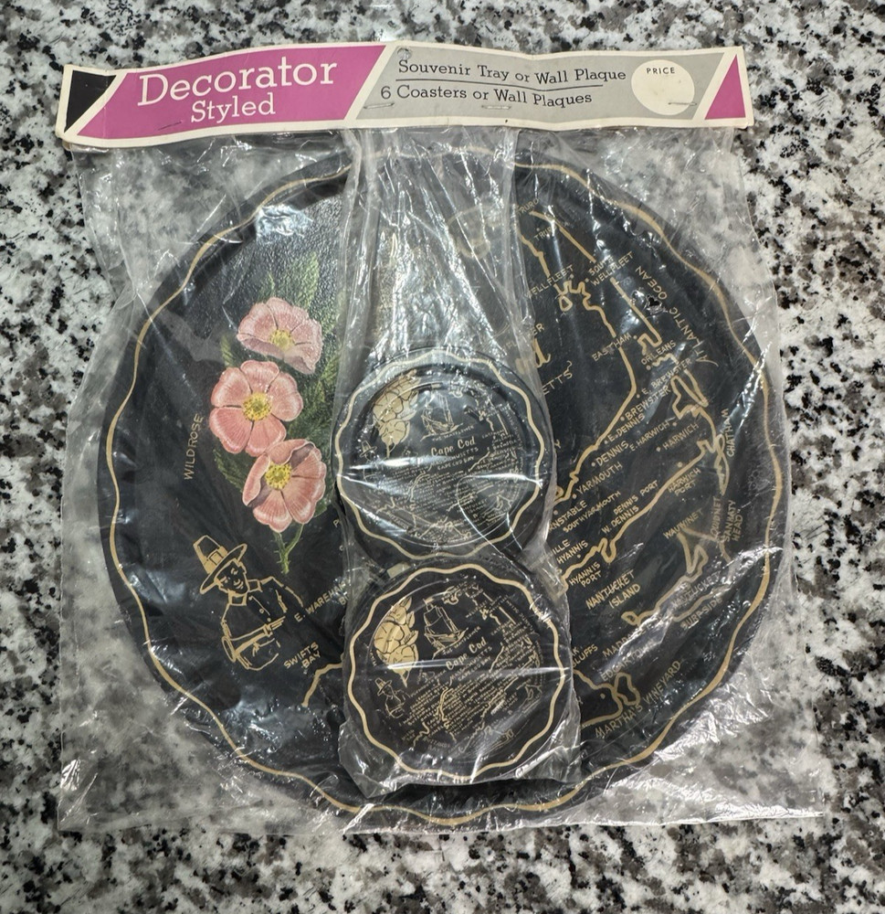 Vintage Decorator Styled CAPE COD Souvenir Plate & Coasters Wall Decor Set