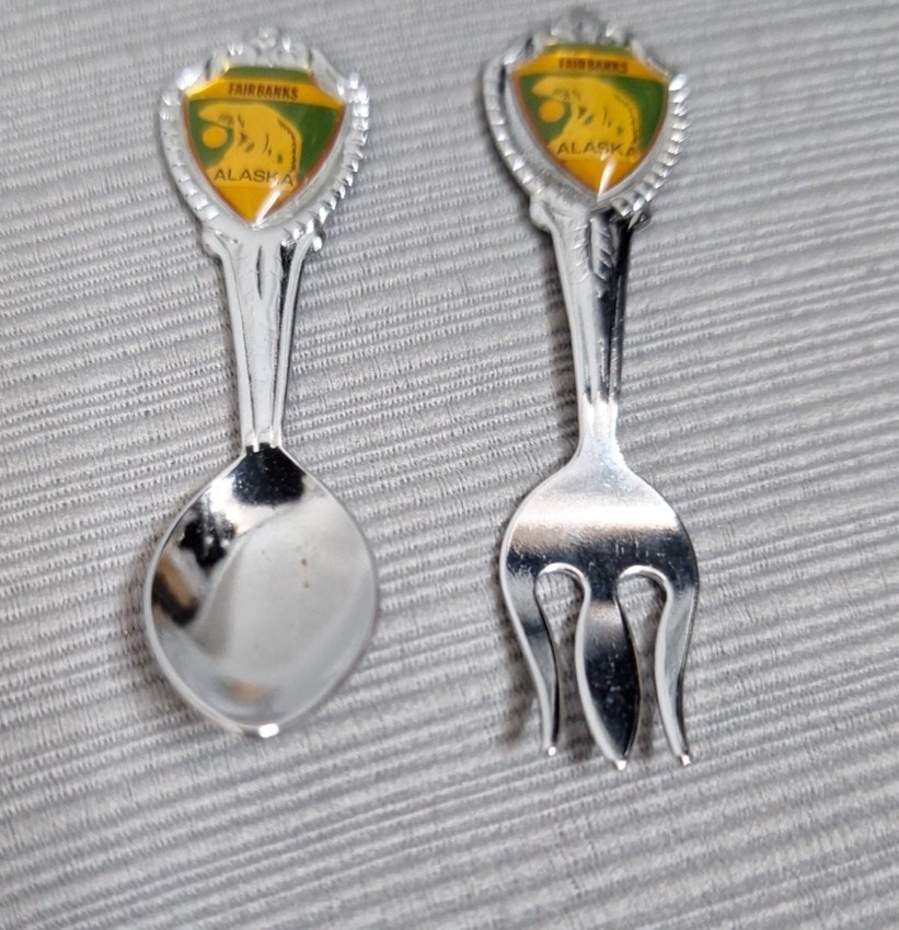 Fairbanks Alaska Soviner Mini Spooon & Fork Set Tiny 2.5"