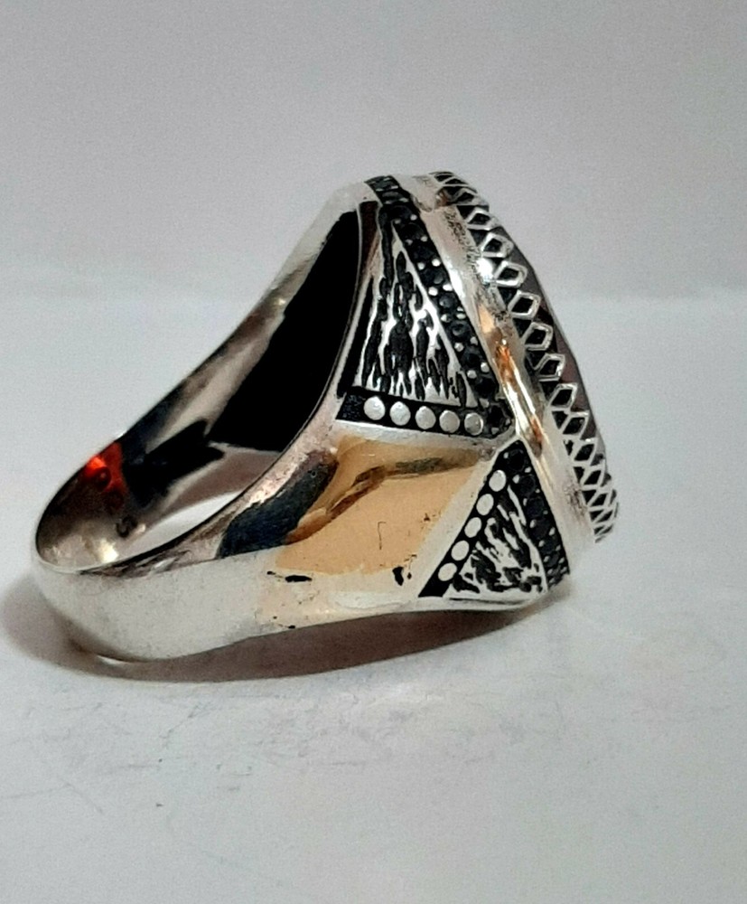 Men's Ring 925 Silver Ruby Solitaire Carniola Pirate Ring Man Sterling Ruby