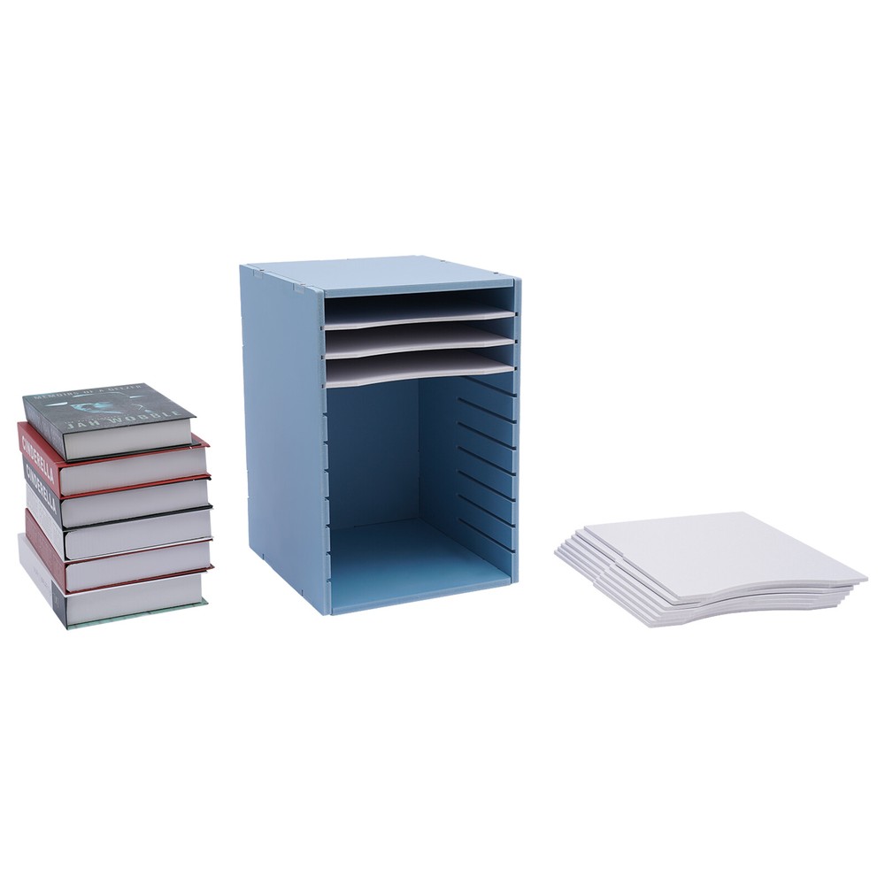 11-Compartment Vertical Desktop Sorter, Blue, Durable Organizer for Letters