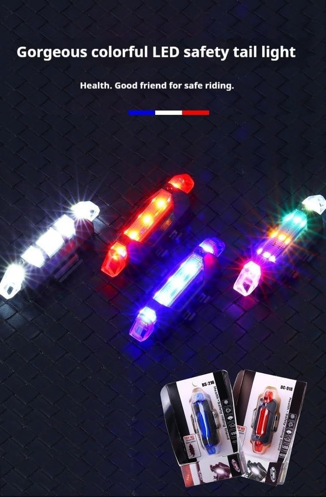 Bicycle Headlight USB Rechargeable Night Riding Tail Super Bright Light Warni...