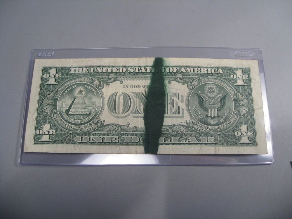 ERROR Note: INK SMEAR. 1974 $1 One Dollar FRN Note. B/C Block.