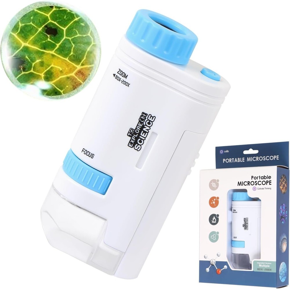 Pocket Handheld Miniscope 80X-200X Portable Microscope with LED Light for Learn