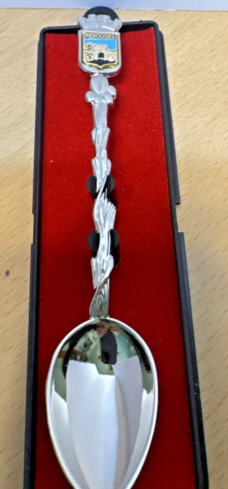 Perouges Souvenir Spoon, Crown with Castle Handle