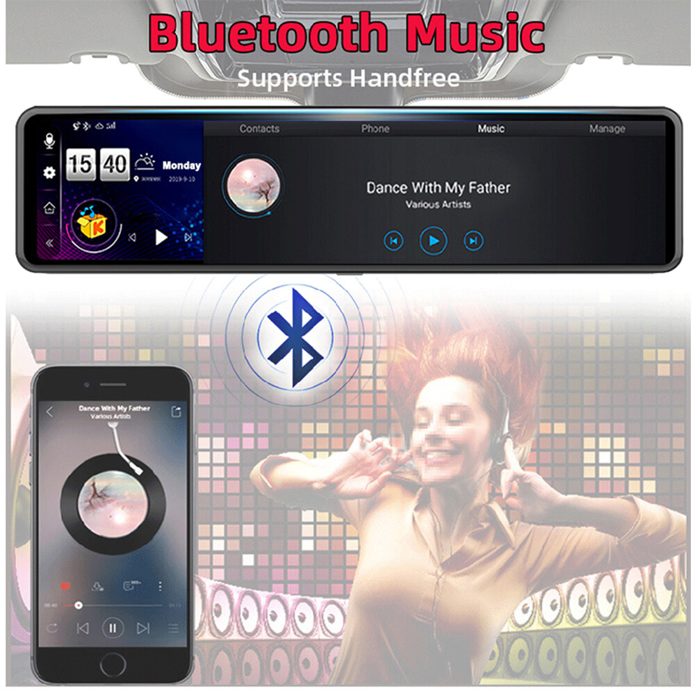 4GB+32GB ROM Car DVR 12" Android 8.1 Rearview Mirror GPS Navigation Dashboad DVR