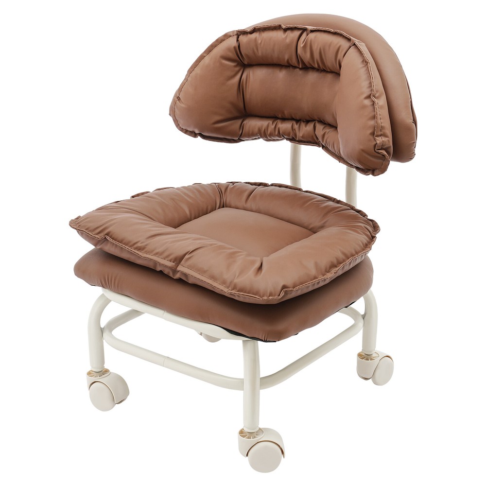 Brown Rolling Stool with Back Rest Heavy Duty Rolling Stool Roller Chair