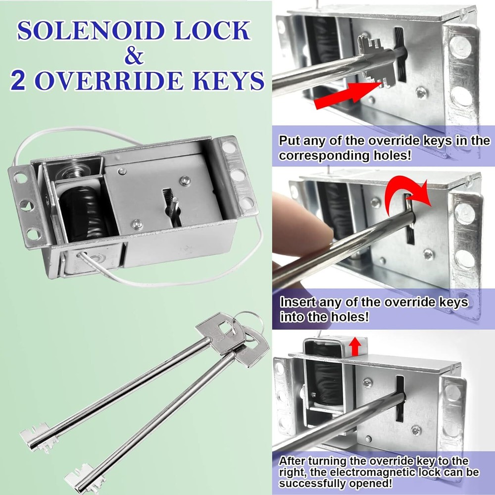 Electromagnetic Solenoid Safe Lock Replacement, 2 Override Unique Keys