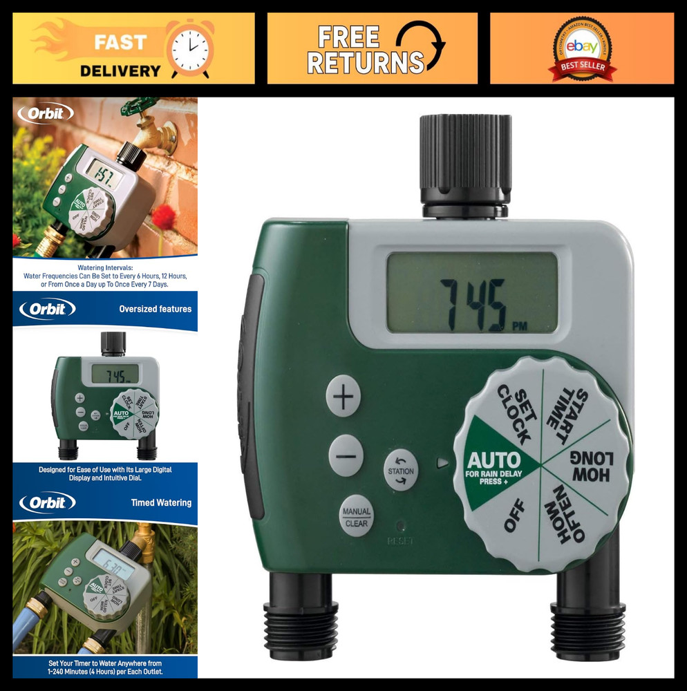 2-Outlet Programmable Digital Hose Watering Timer for Garden Irrigation System