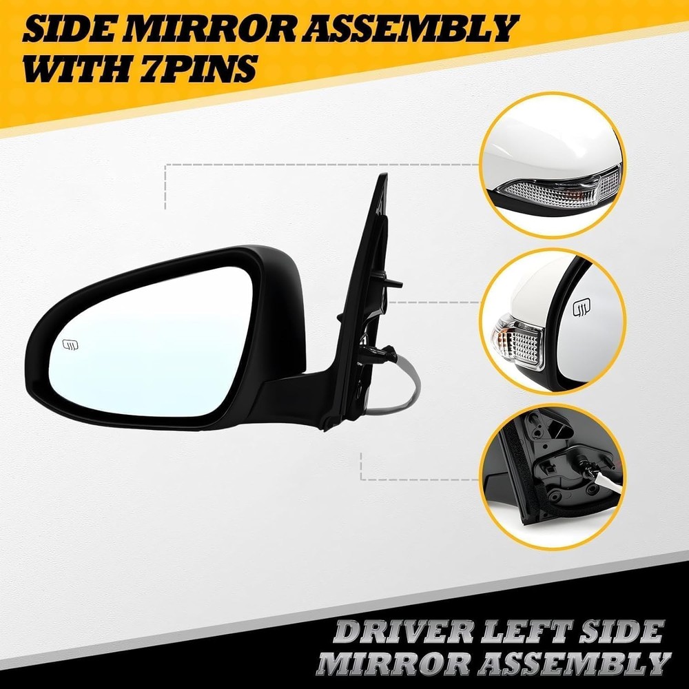 Left Driver Side Mirror Assembly Compatible with Corolla 2014-2018 Heated Power