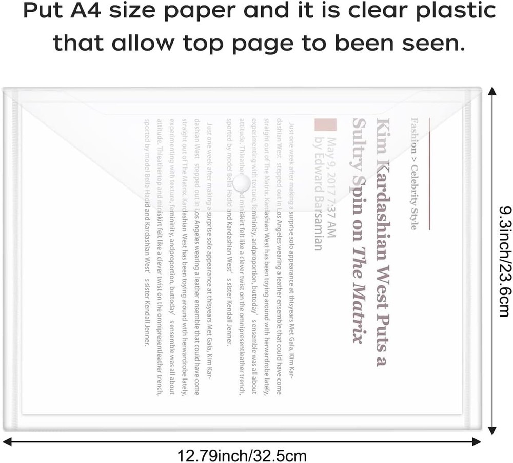 6 or 30Pcs Plastic Envelopes, Clear Reusable Poly Envelope Waterproof File