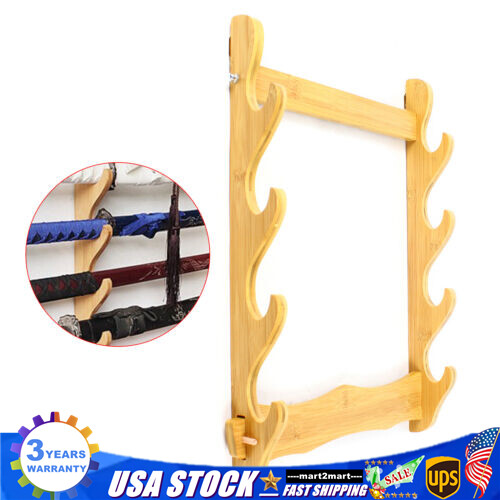 4-Layer Bamboo Mount Display Stand Wall-Mounted Display Rack Sword Mount Stand