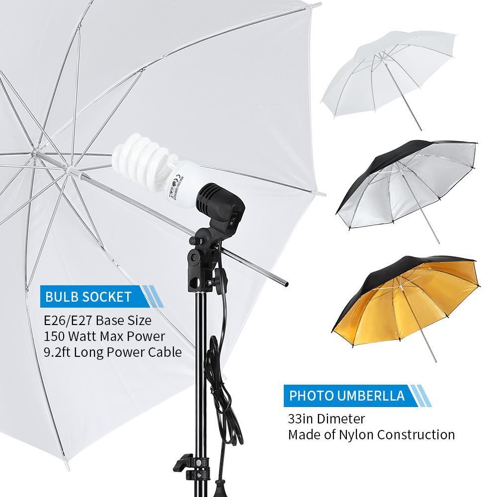 Photography Studio Continuous Lighting 5 Umbrellas Stand Set w/Reflector Panel