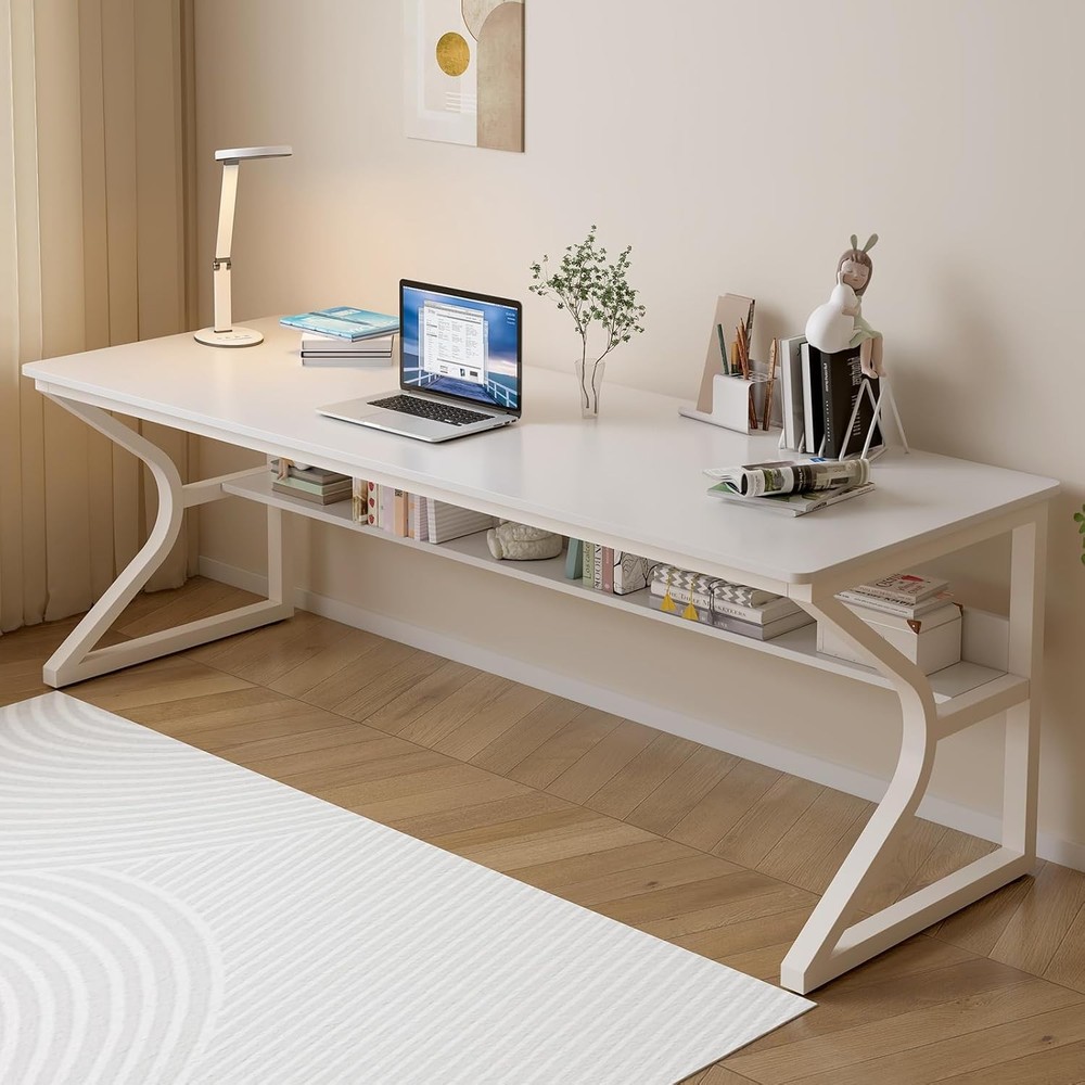 71in Double Writing Computer Desk Warm White